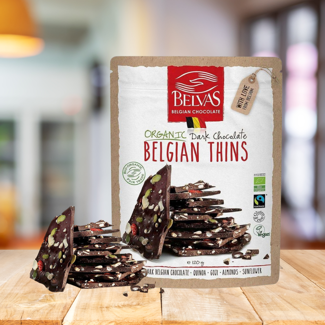 Belgian Thins Dark Chocolate with Goji & Quinoa 120g