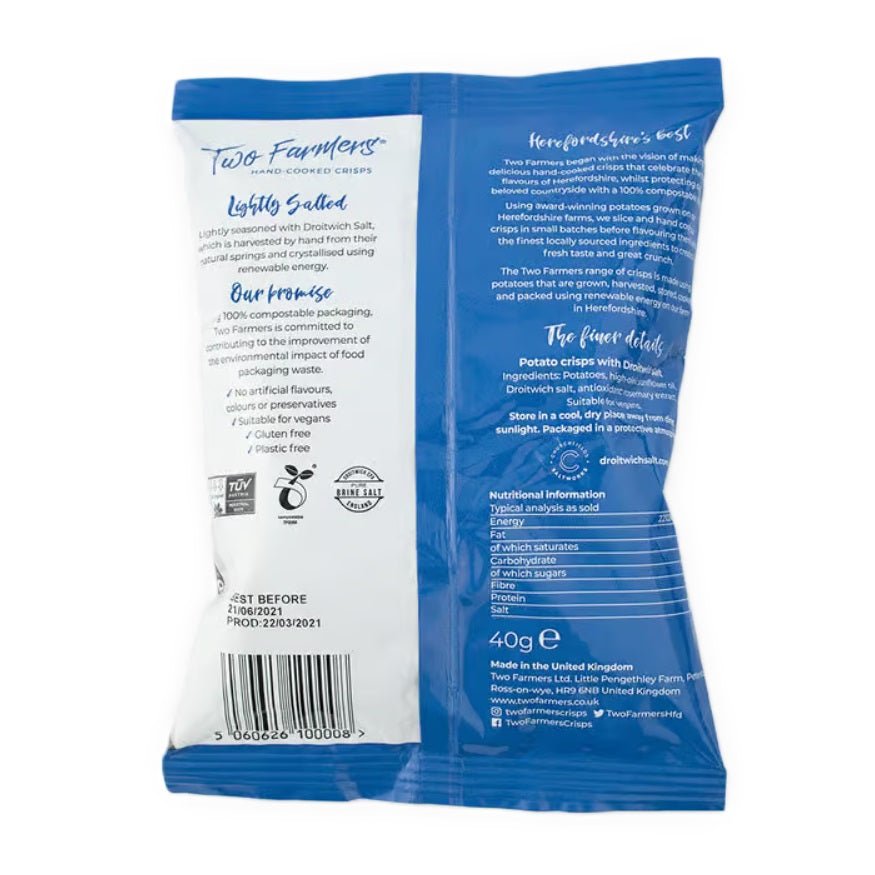 Lightly Salted Crisps Compostable Packaging 40g - Two Farmers - Potatoe Crisps - Eco Natural Products
