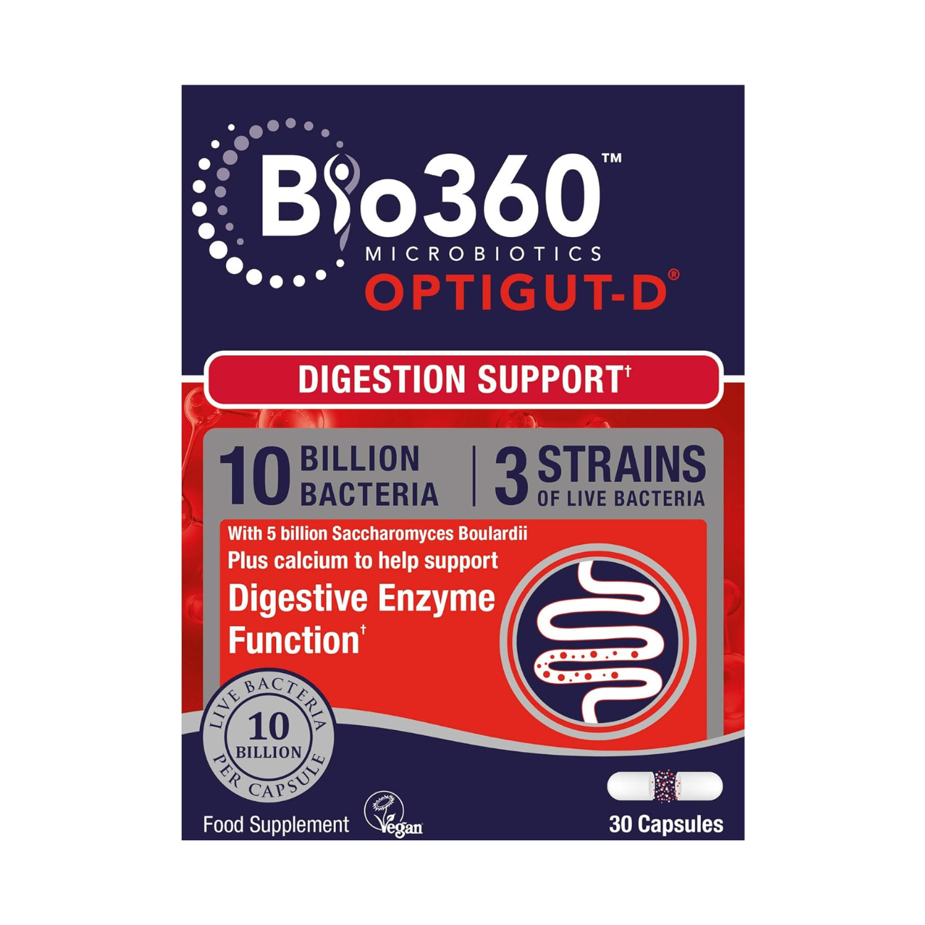 NutriGUT-D Probiotics 10 Billion Bacteria Saccharomyces Boulardii 30 Capsules