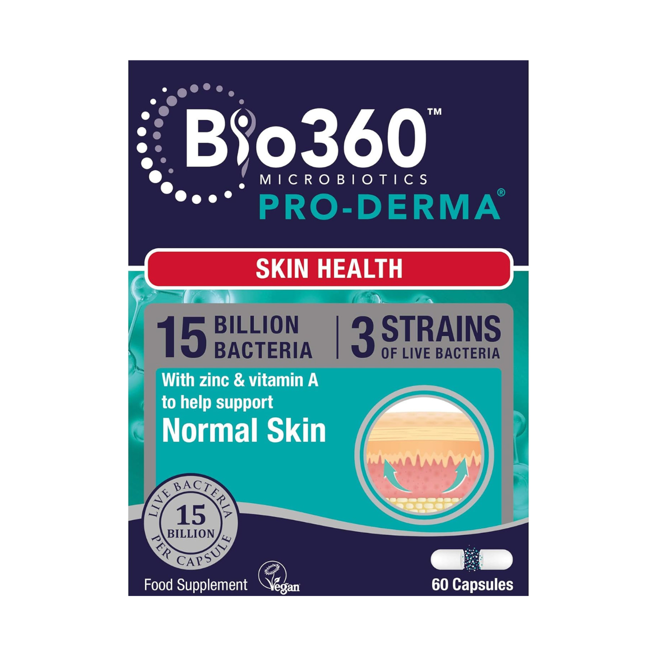Pro Derma 15 Billion Bacteria Skin Health Probiotics 60 Capsules