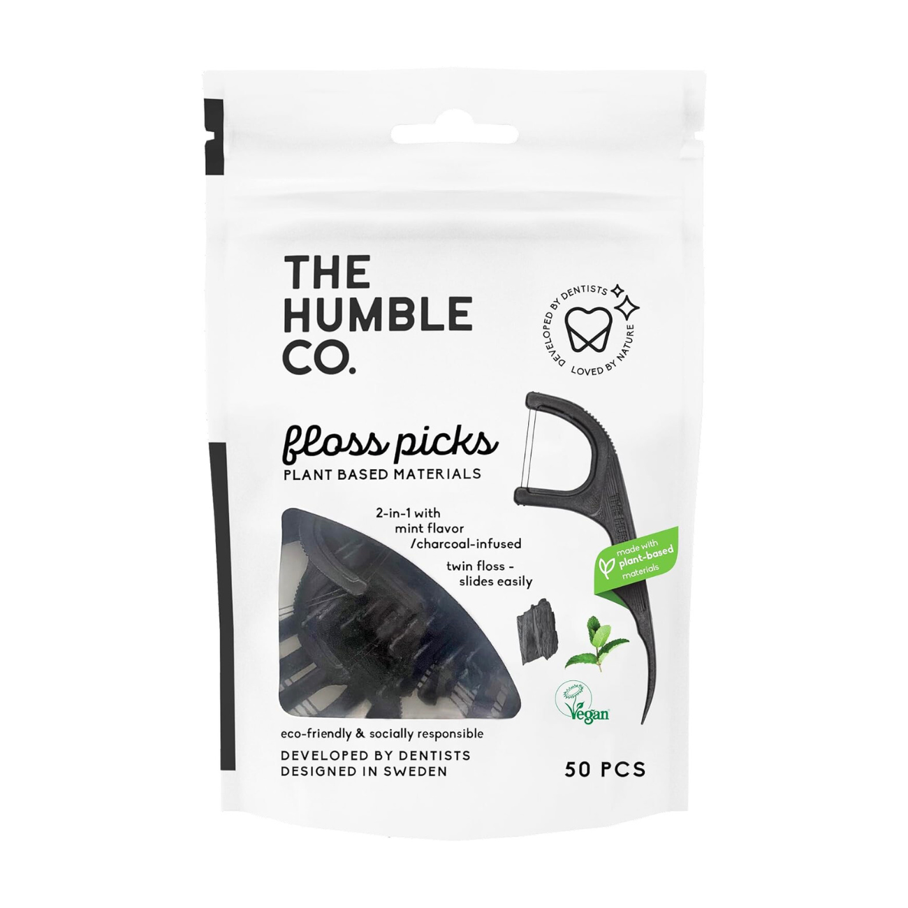 Charcoal Floss Picks 50 pieces