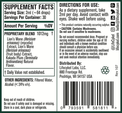 Lions Mane Dual Mushroom Liquid Extract 60ml - Lifecykel - Herbal Supplements - Eco Natural Products