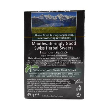 Liquorice Sugar Free with Stevia Swiss Herbal Sweets 45g - Ricola - Herbal sweets - Eco Natural Products