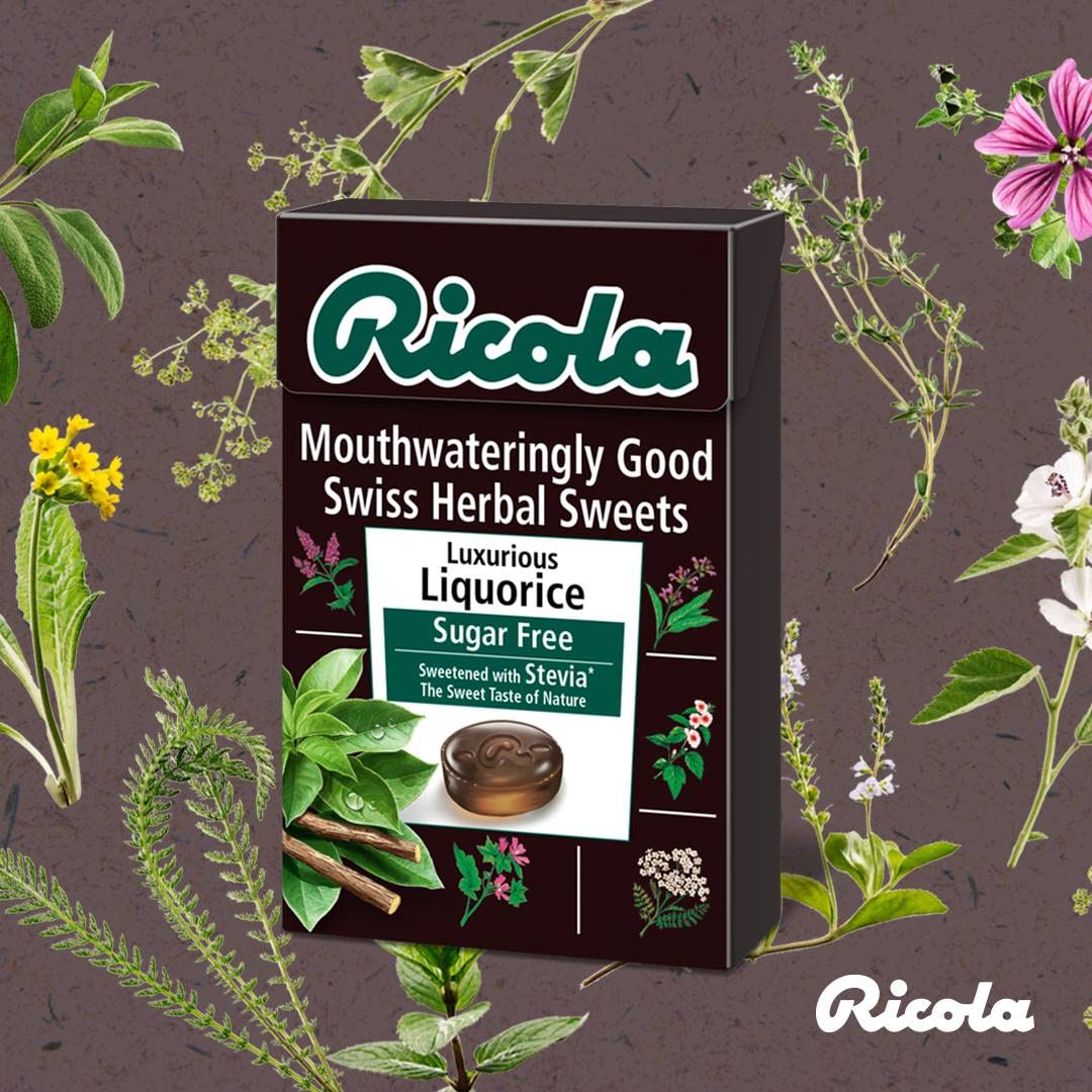 Liquorice Sugar Free with Stevia Swiss Herbal Sweets 45g - Eco Natural Products - Ricola - Herbal sweets