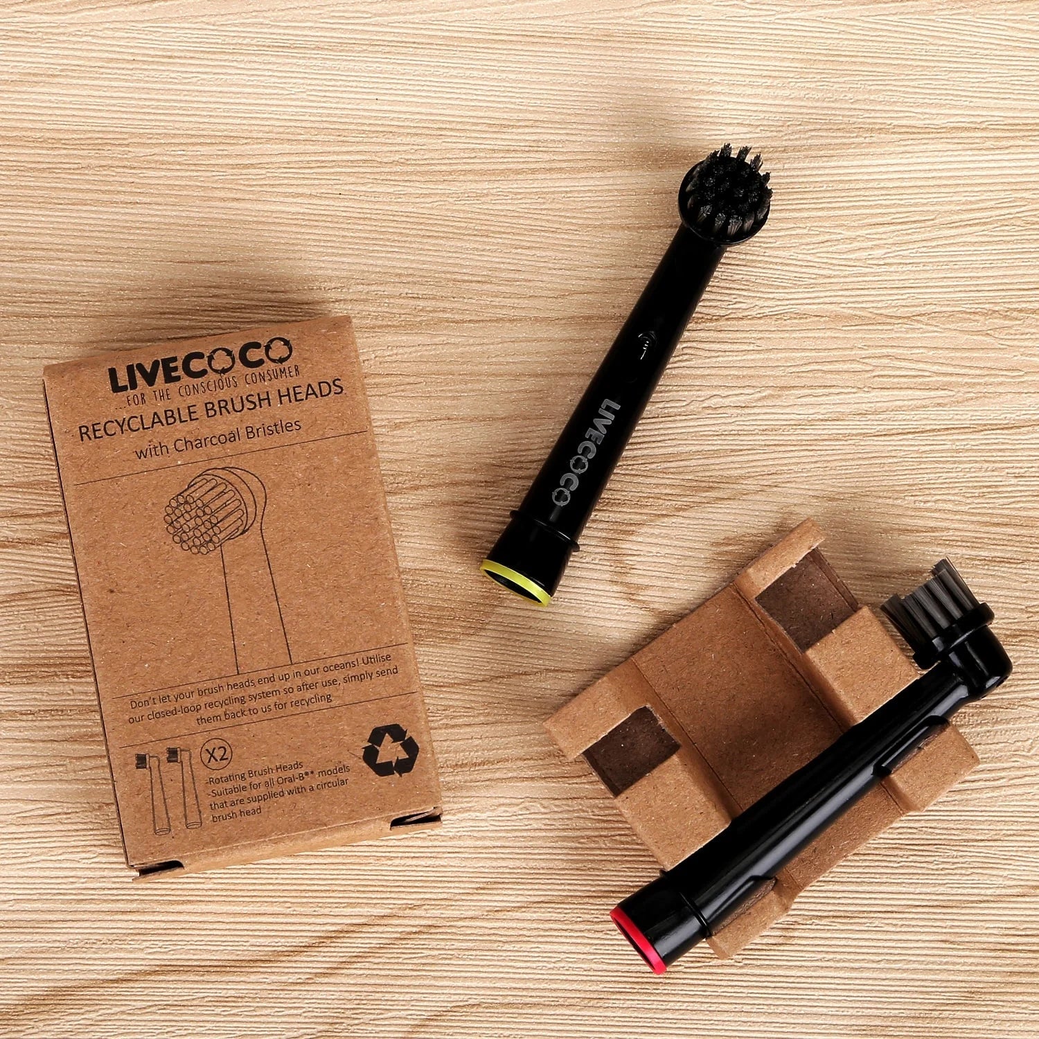 LiveCoco Recyclable Brush Heads - Charcoal Bristles - LiveCoco - Brush Replacement Heads - Eco Natural Products