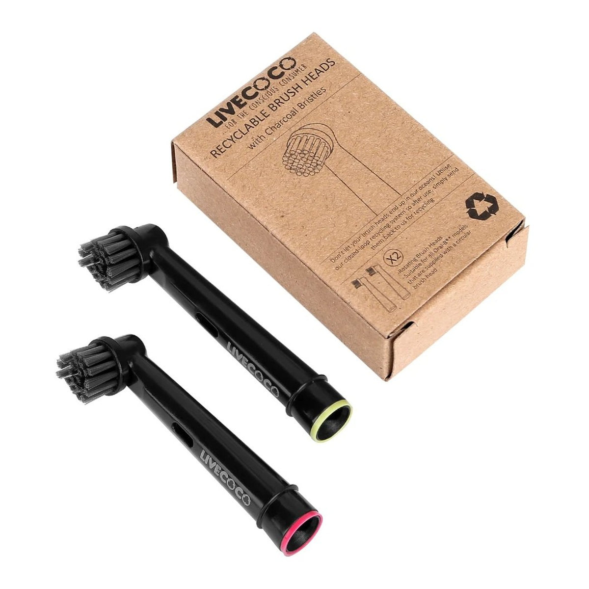 LiveCoco Recyclable Brush Heads - Charcoal Bristles front of pack