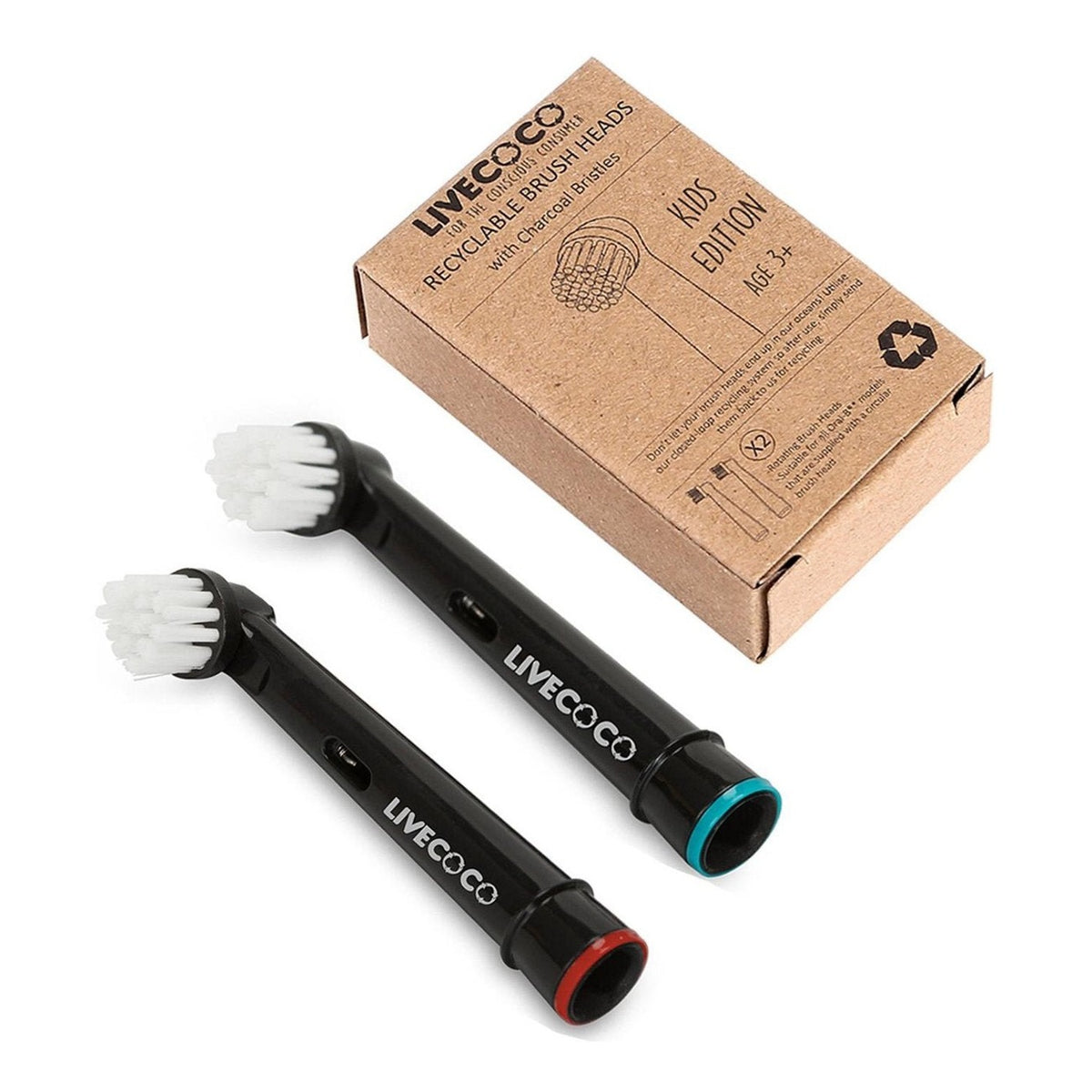 LiveCoco Toothbrush Heads Recyclable Kids Edition 2 Pack front of pack