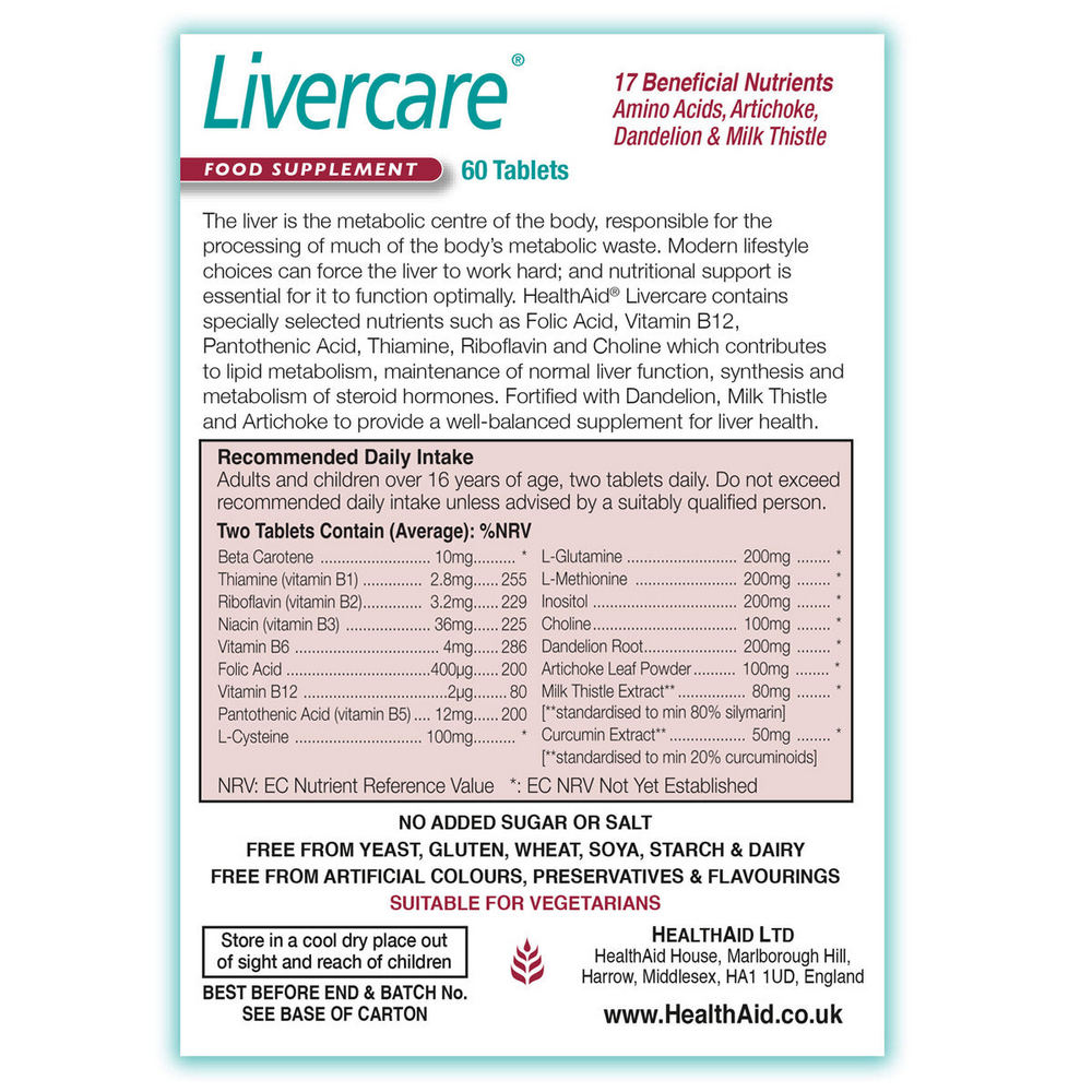 Livercare 60 Tablets - Eco Natural Products - HealthAid - Food Supplement