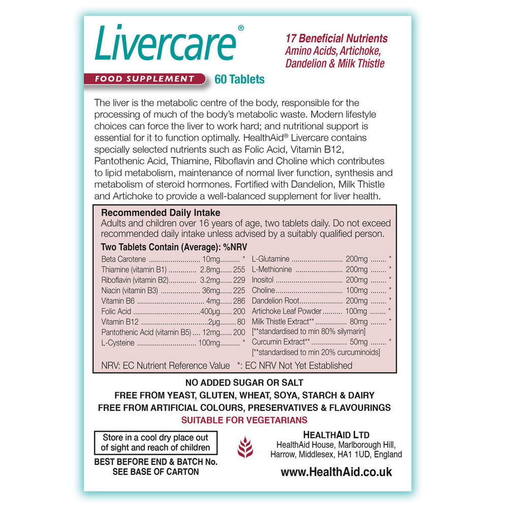 Livercare 60 Tablets - HealthAid - Food Supplement - Eco Natural Products