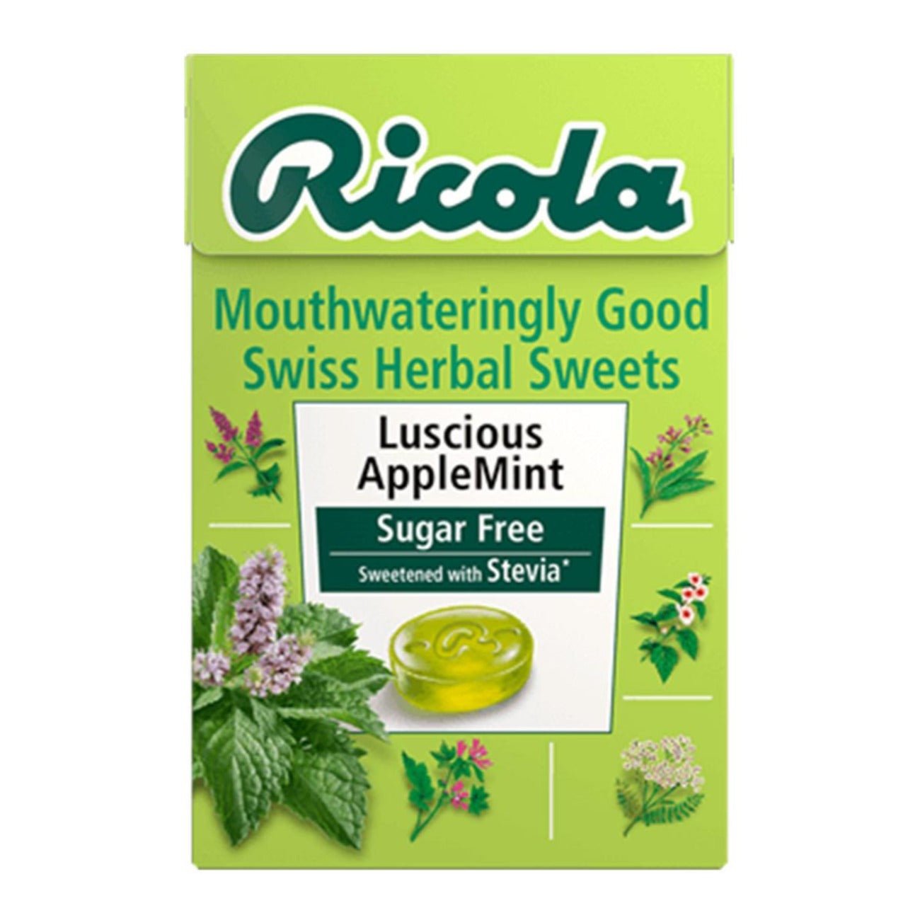 Luscious Apple Mint Sugar Free Swiss Herbal Sweets 45g - Eco Natural Products - Ricola - Herbal sweets