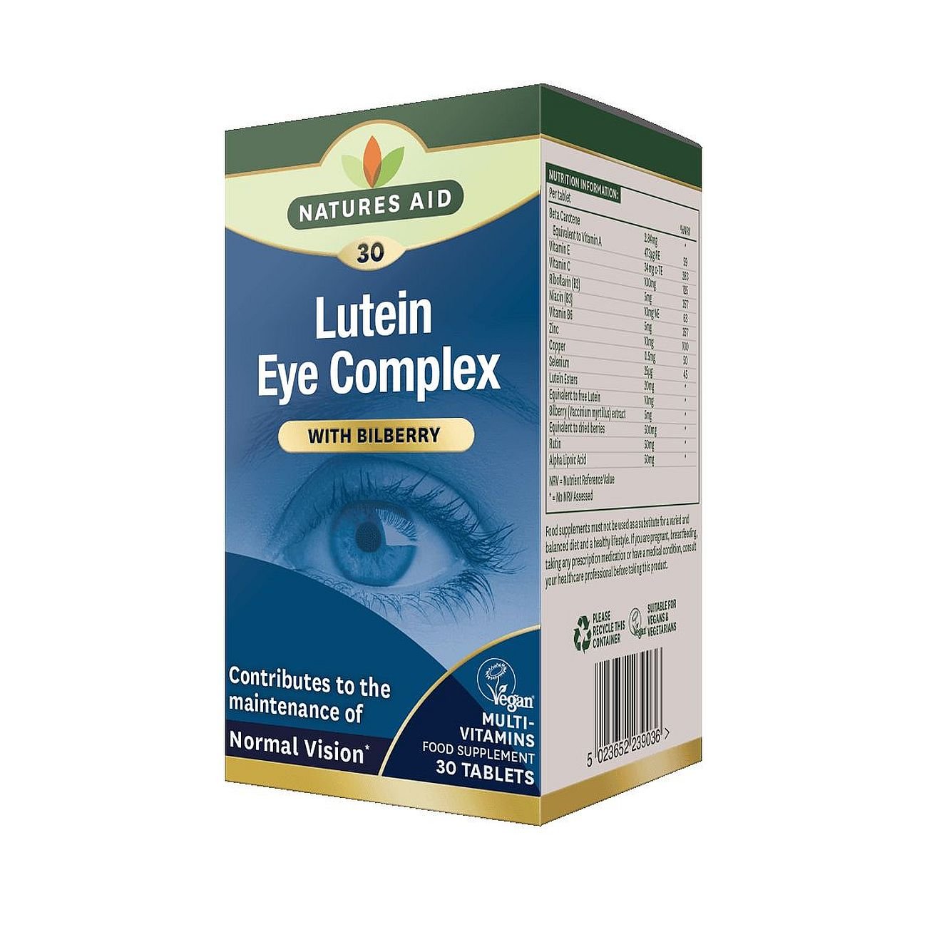 Lutein Eye Complex with Bilberry 30 Tablets - Eco Natural Products - Natures Aid - Vitamins & Supplements