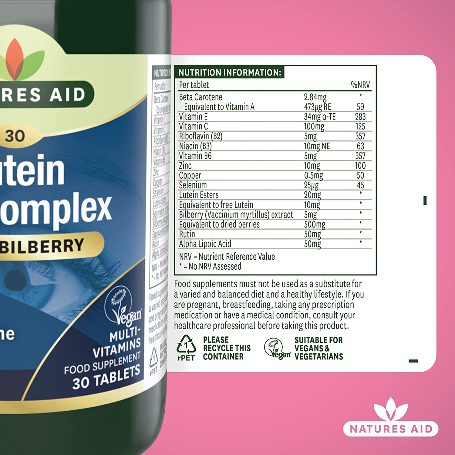 Lutein Eye Complex with Bilberry 30 Tablets - Natures Aid - Vitamins & Supplements - Eco Natural Products
