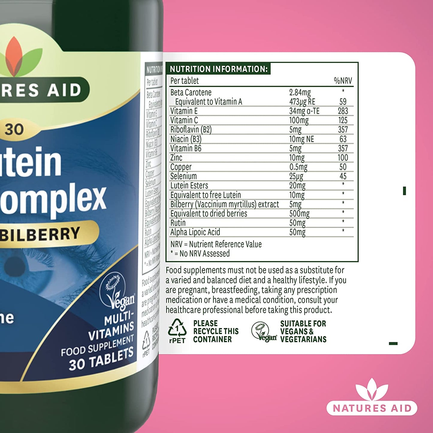 Lutein Eye Complex with Bilberry 30 Tablets - Natures Aid