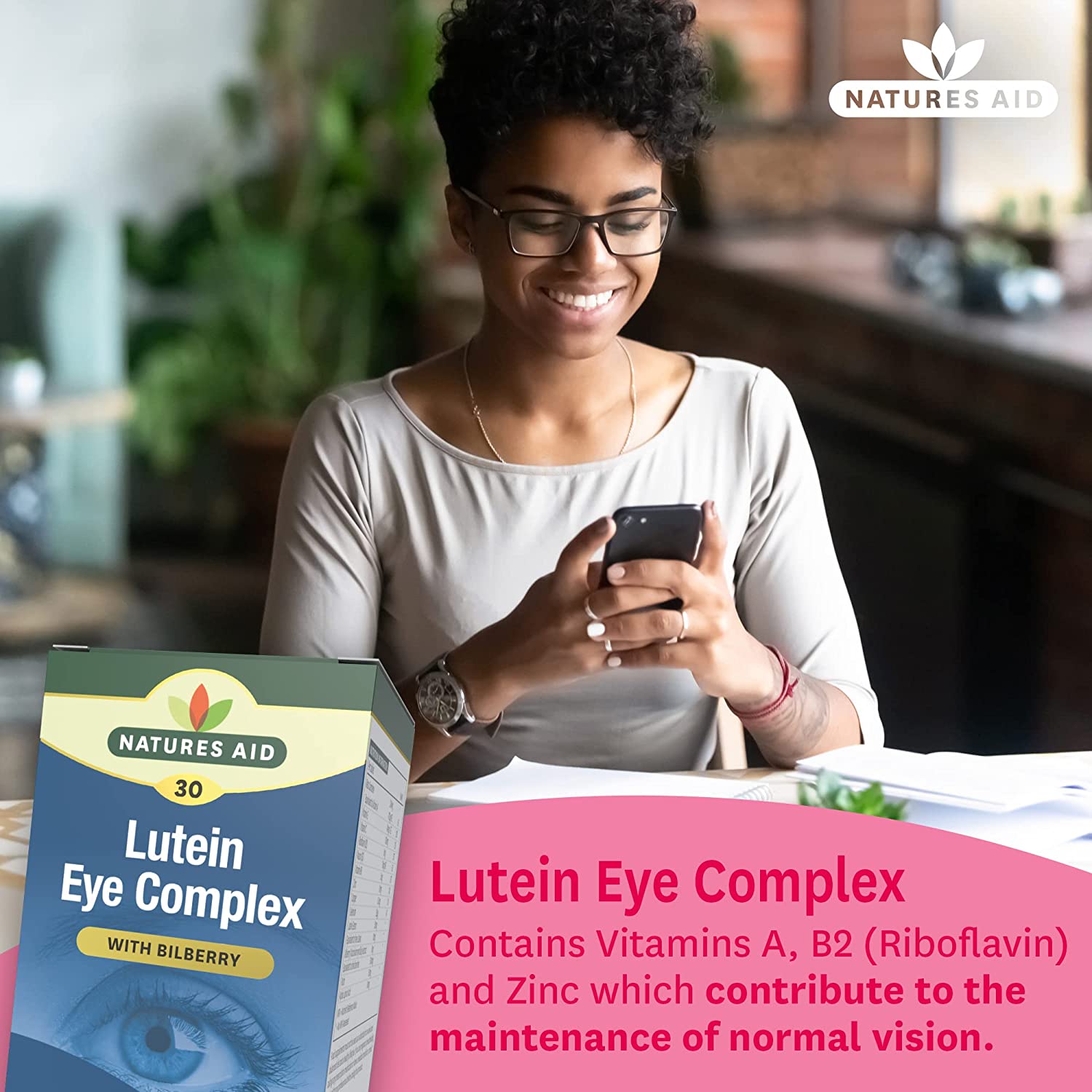 Lutein Eye Complex with Bilberry 30 Tablets - Eco Natural Products - Natures Aid - Vitamins & Supplements