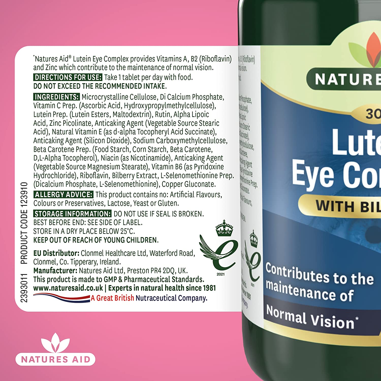 Lutein Eye Complex with Bilberry 30 Tablets - Eco Natural Products - Natures Aid - Vitamins & Supplements