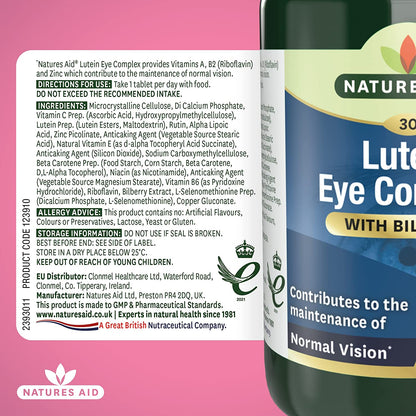 Lutein Eye Complex with Bilberry 30 Tablets - Natures Aid - Vitamins & Supplements - Eco Natural Products