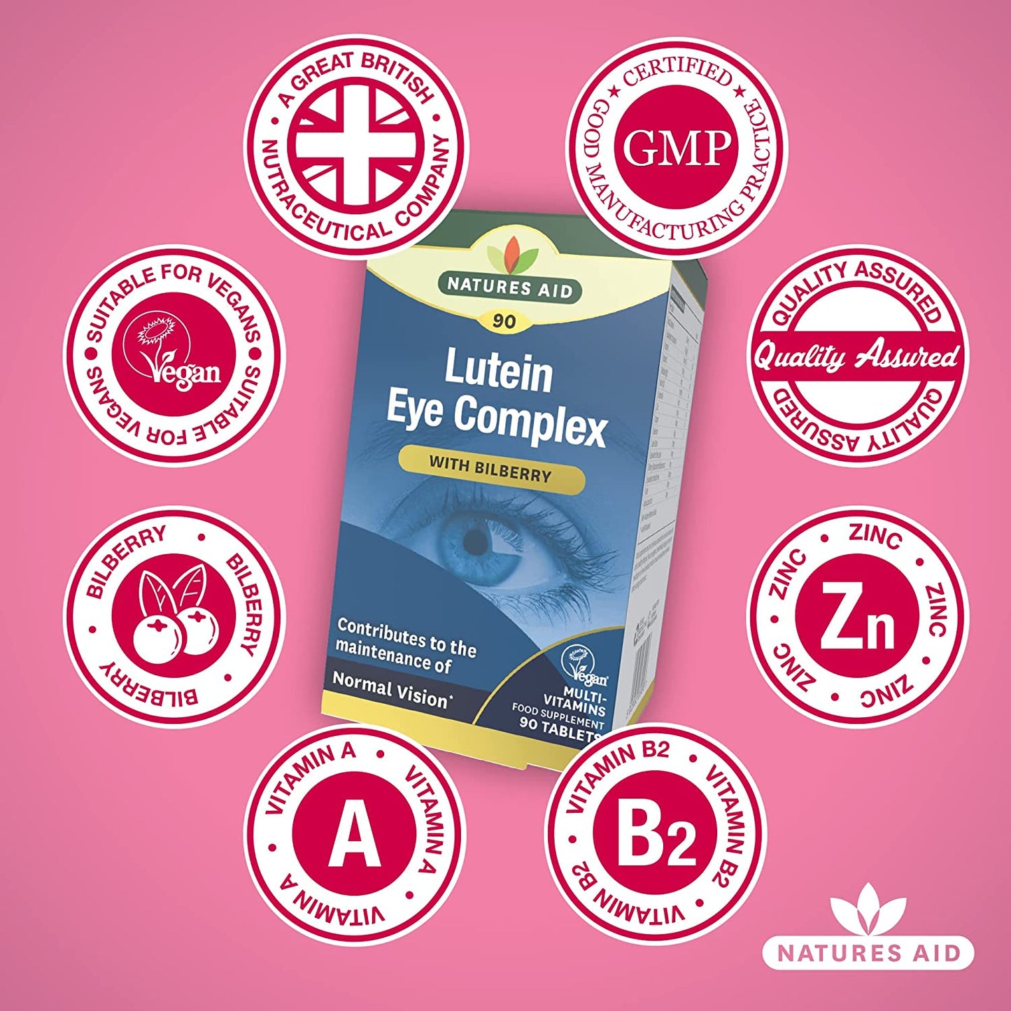 Lutein Eye Complex with Bilberry 90 Tablets - Natures Aid - Vitamins & Supplements - Eco Natural Products