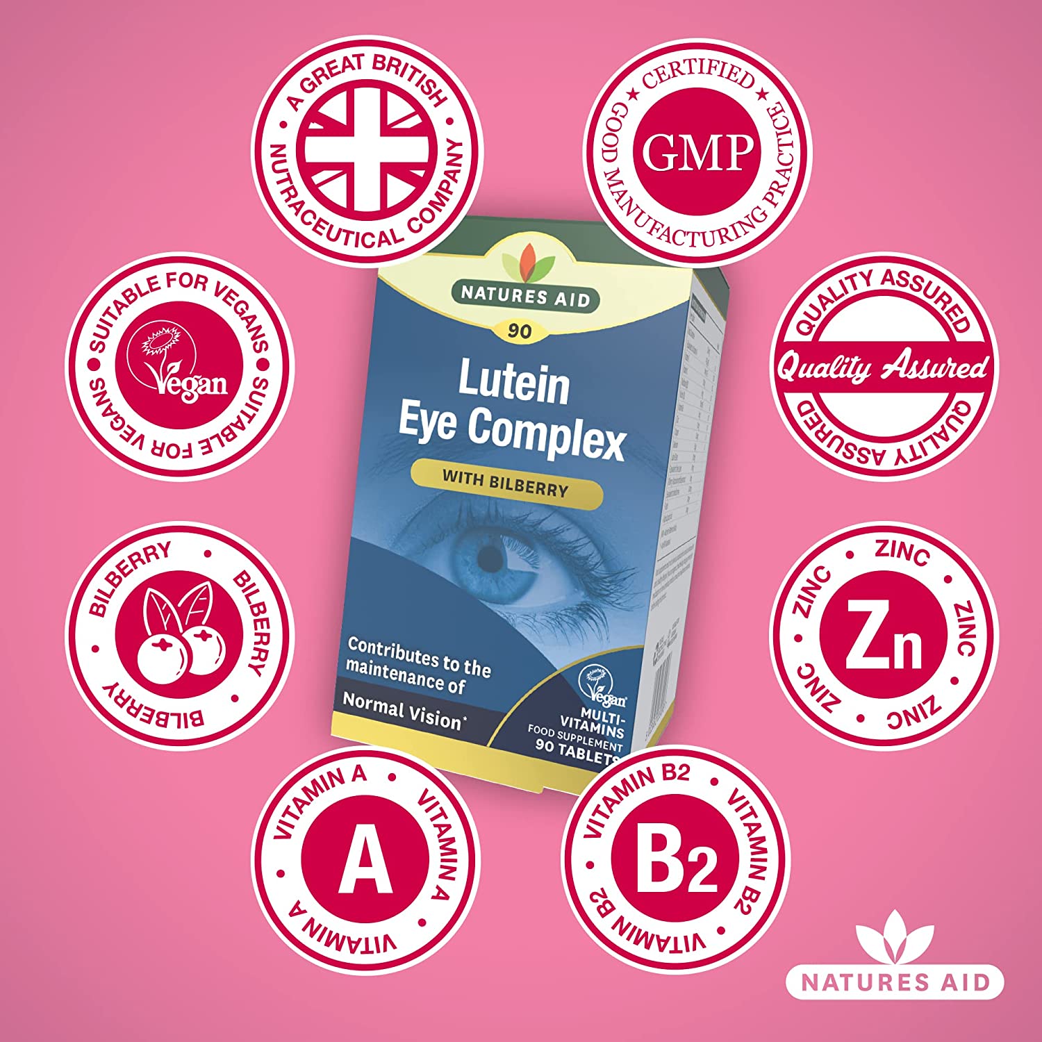 Lutein Eye Complex with Bilberry 90 Tablets - Natures Aid - Vitamins & Supplements - Eco Natural Products