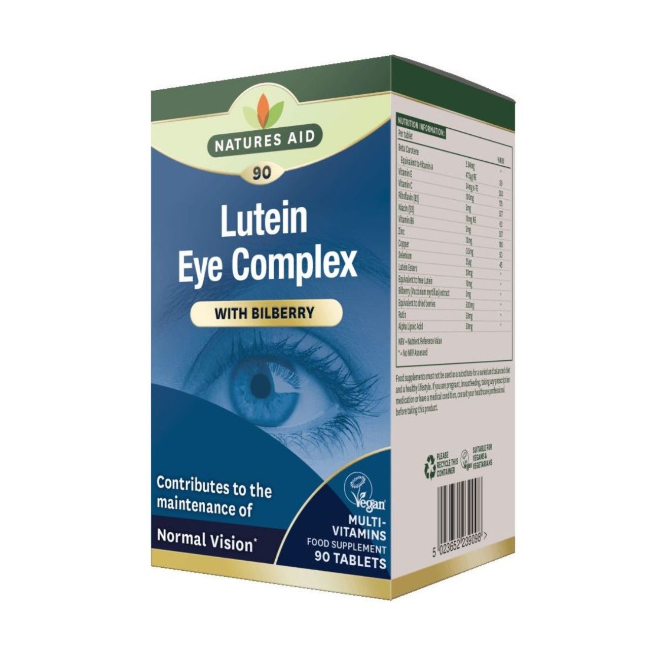 Lutein Eye Complex with Bilberry 90 Tablets - Eco Natural Products - Natures Aid - Vitamins & Supplements