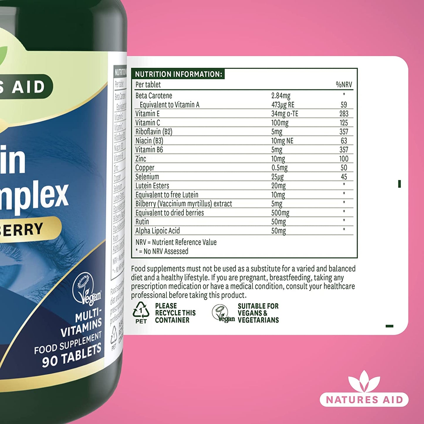 Lutein Eye Complex with Bilberry 90 Tablets - Natures Aid - Vitamins & Supplements - Eco Natural Products