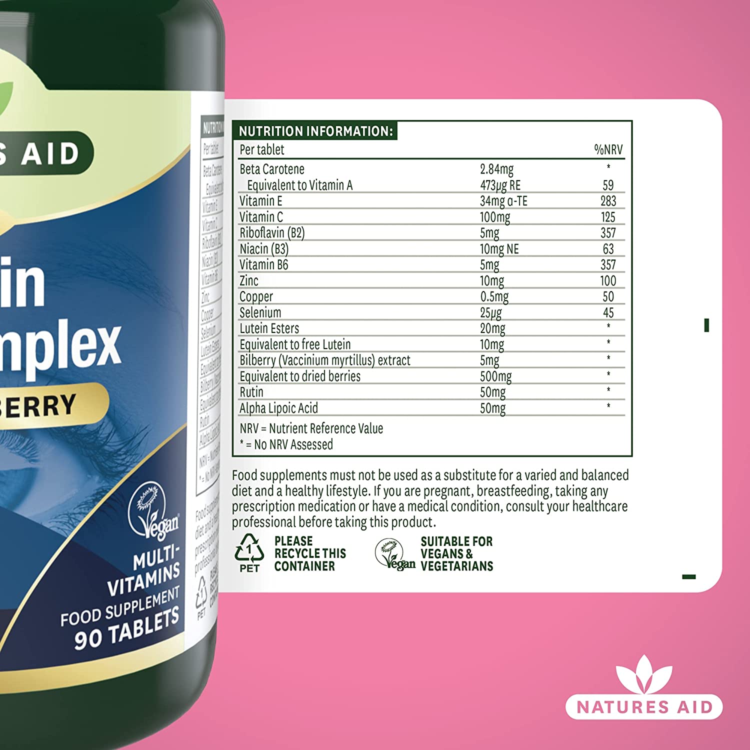 Lutein Eye Complex with Bilberry 90 Tablets - Natures Aid - Vitamins & Supplements - Eco Natural Products