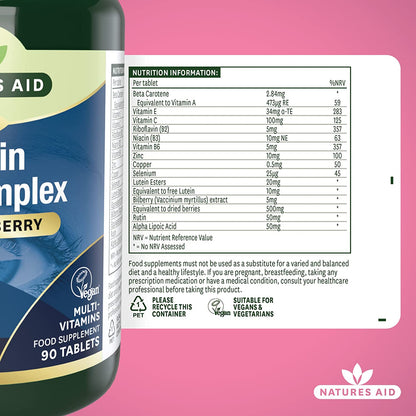 Lutein Eye Complex with Bilberry 90 Tablets - Natures Aid - Vitamins & Supplements - Eco Natural Products