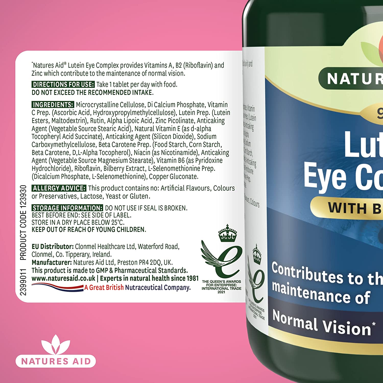 Lutein Eye Complex with Bilberry 90 Tablets - Eco Natural Products - Natures Aid - Vitamins & Supplements