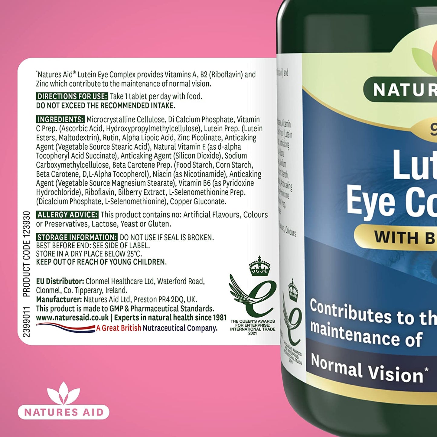 Lutein Eye Complex with Bilberry 90 Tablets - Natures Aid - Vitamins & Supplements - Eco Natural Products