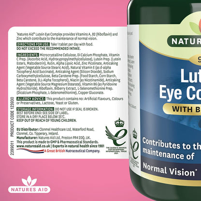 Lutein Eye Complex with Bilberry 90 Tablets - Natures Aid - Vitamins & Supplements - Eco Natural Products
