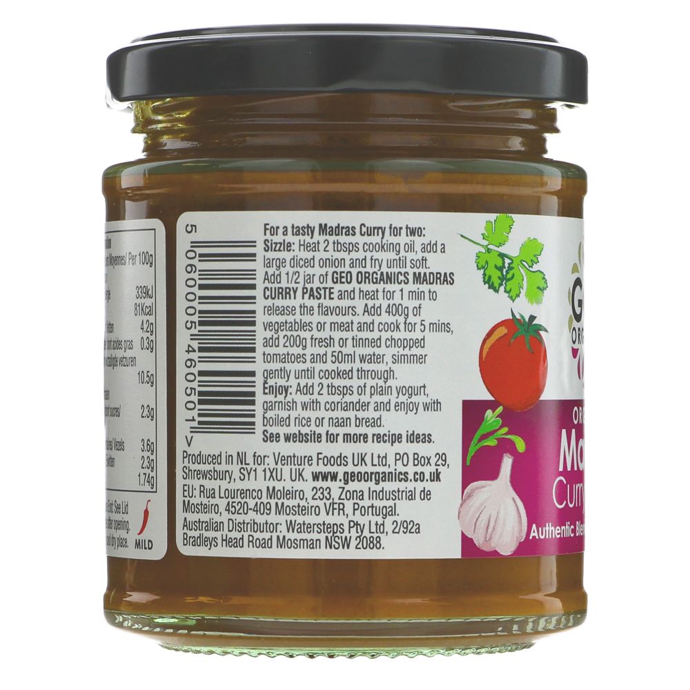Madras India Curry Pastes 180g - Geo Organics - Curry Sauce - Eco Natural Products
