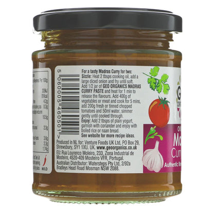 Madras India Curry Pastes 180g - Geo Organics - Curry Sauce - Eco Natural Products