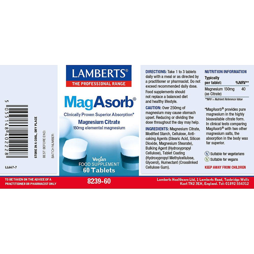 MagAsorb 60 Tablets - Lamberts - Food Supplement - Eco Natural Products