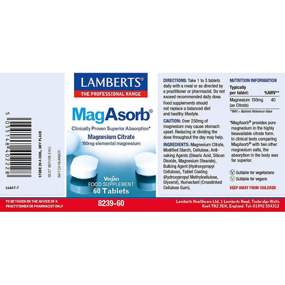 MagAsorb 60 Tablets - Lamberts - Food Supplement - Eco Natural Products