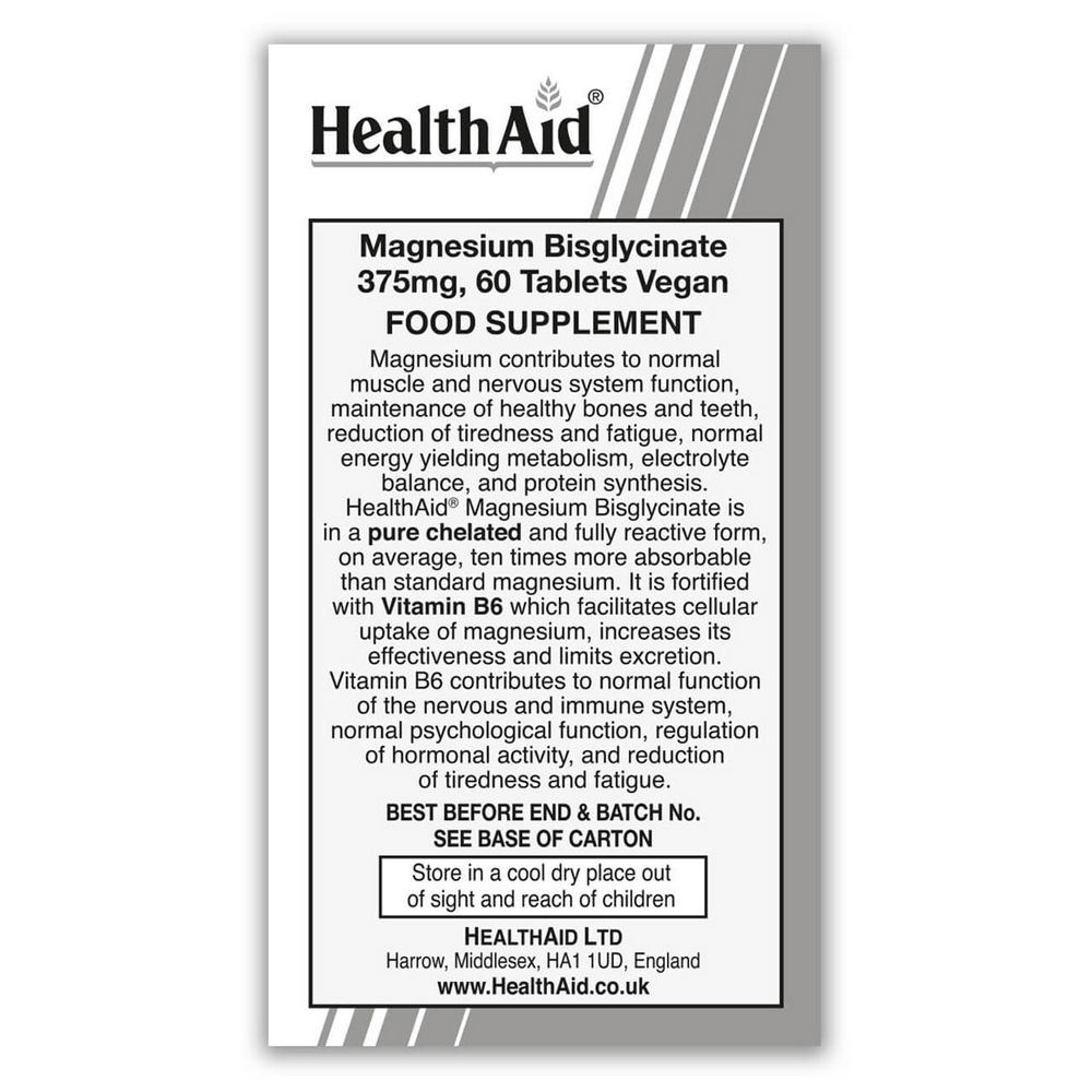 Magnesium Bisglycinate 60 Tablets - HealthAid - Food Supplement - Eco Natural Products