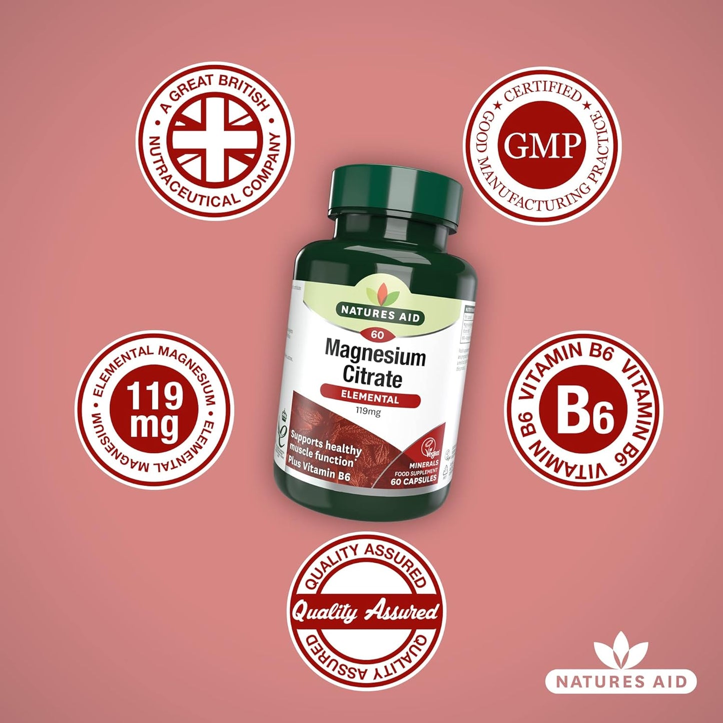 Magnesium Citrate Tablets 750mg 60 Tablets - Natures Aid - Vitamins & Supplements - Eco Natural Products