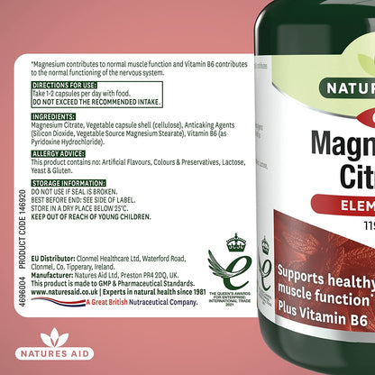 Magnesium Citrate Tablets 750mg 60 Tablets - Natures Aid - Vitamins & Supplements - Eco Natural Products