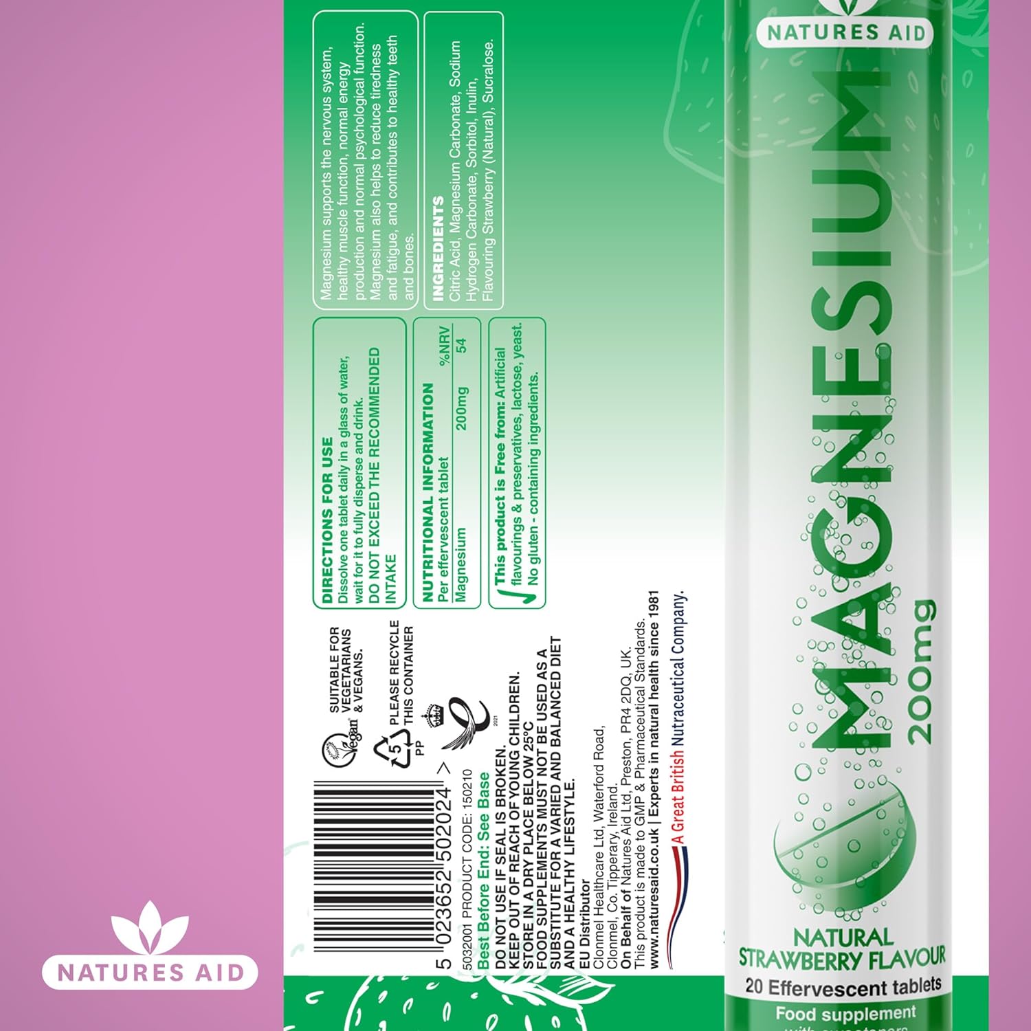 Magnesium Effervescent 20 Tablets - Eco Natural Products - Natures Aid - Vitamins & Supplements