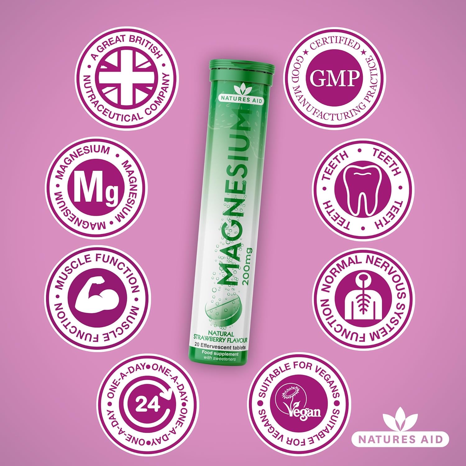 Magnesium Effervescent 20 Tablets - Natures Aid - Vitamins & Supplements - Eco Natural Products