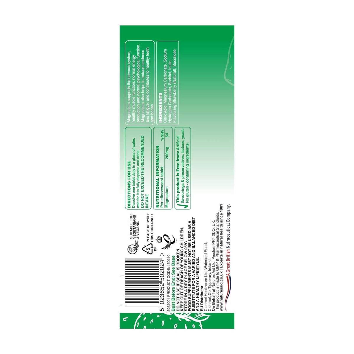 Magnesium Effervescent 20 Tablets - Natures Aid - Vitamins & Supplements - Eco Natural Products