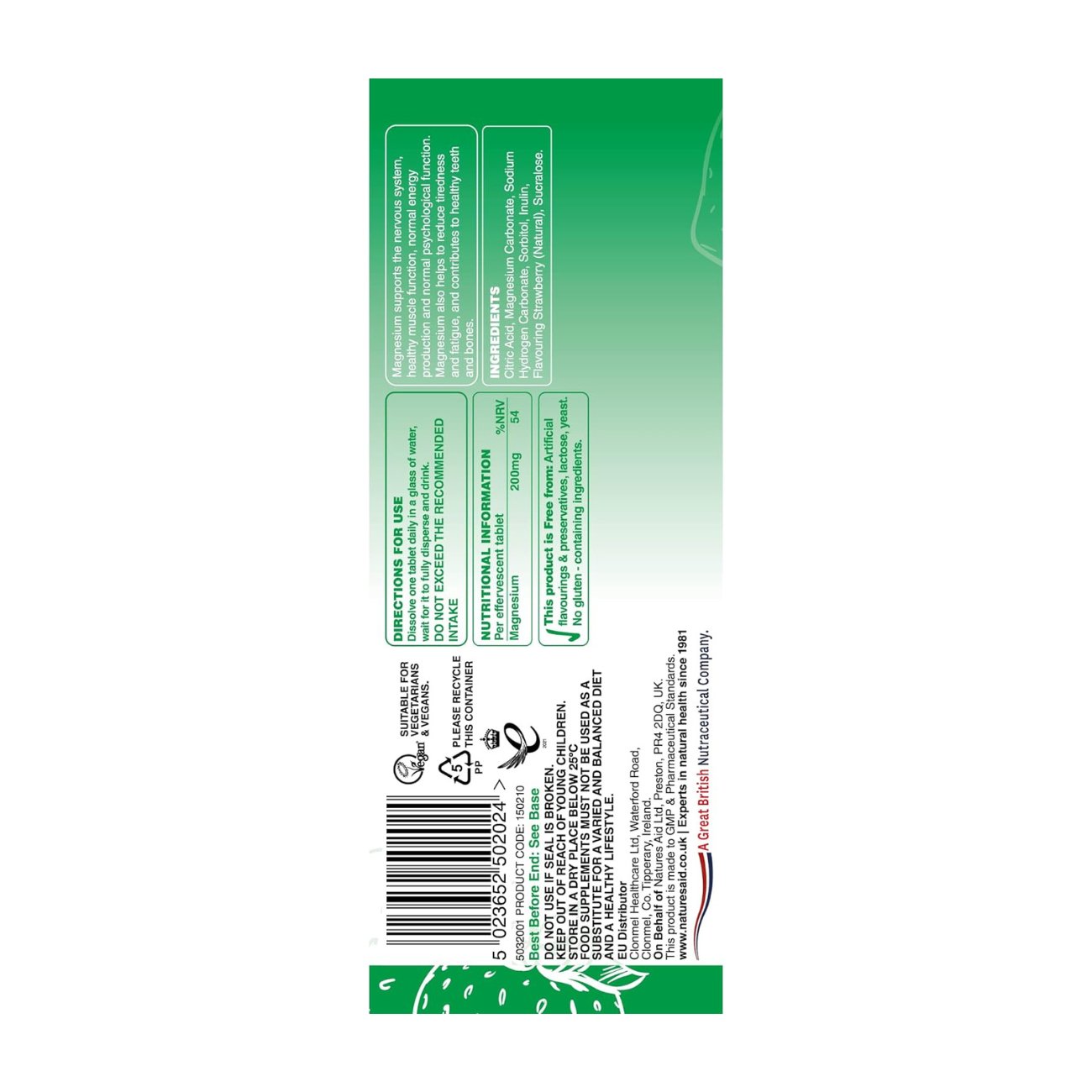 Magnesium Effervescent 20 Tablets - Natures Aid - Vitamins & Supplements - Eco Natural Products