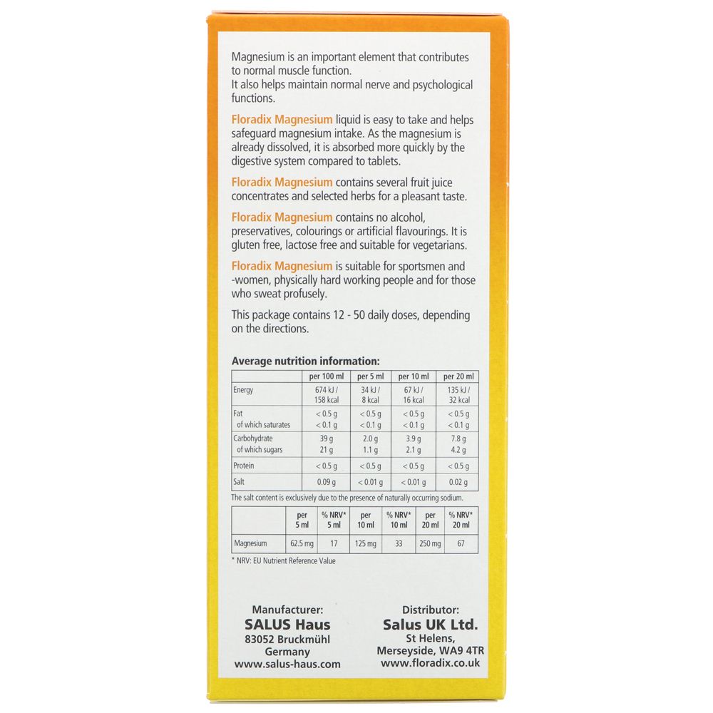 Magnesium Liquid Mineral Supplement 250ml - Floradix - Food Supplement - Eco Natural Products