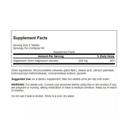 Magnesium Taurate 100mg 120 tablets - Swanson - Supplement - Eco Natural Products
