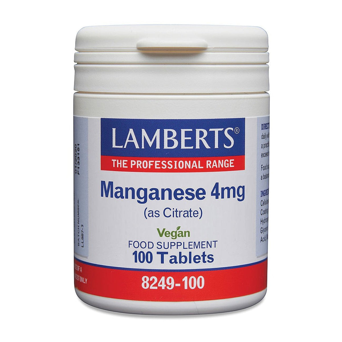 Manganese 4mg 100 Tablets - Lamberts - Food Supplement - Eco Natural Products