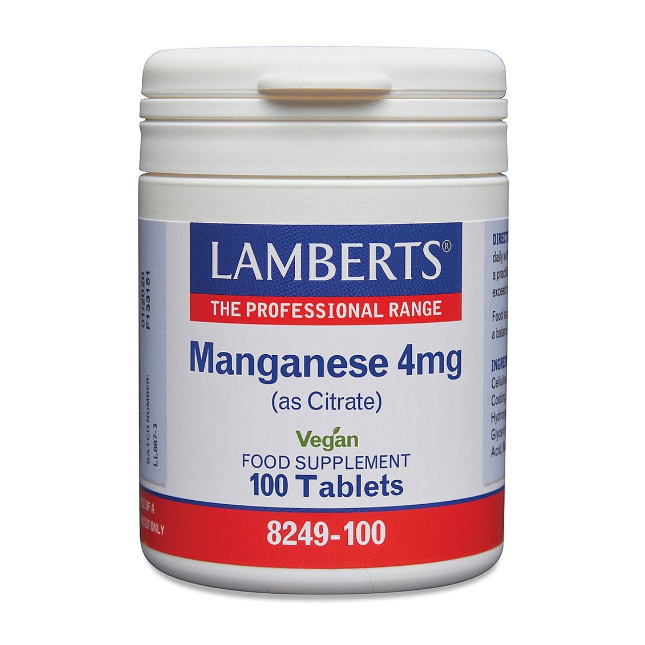 Manganese 4mg 100 Tablets - Lamberts - Food Supplement - Eco Natural Products