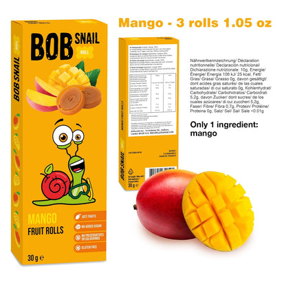 Mango Fruit Rolls 30g - Bob Snail - Fruit Snacks - Eco Natural Products