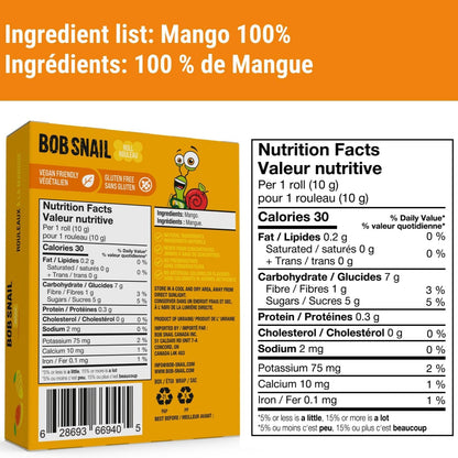 Mango No Added Sugar Fruit Rolls 100g - Bob Snail - Fruit Snacks - Eco Natural Products