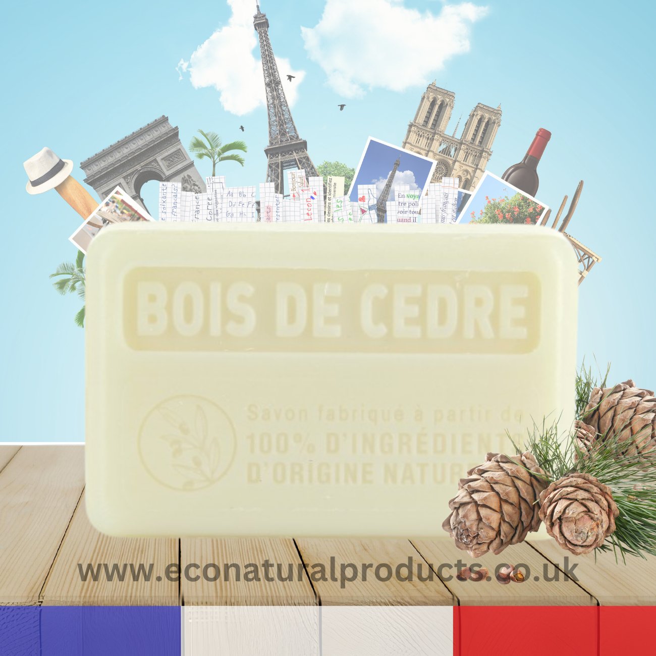 Marseille Soap 100% Natural Bois de Cedre (Cedar Wood) 125g - Eco Natural Products - FouFour - Savon de Marseille - Bar Soap