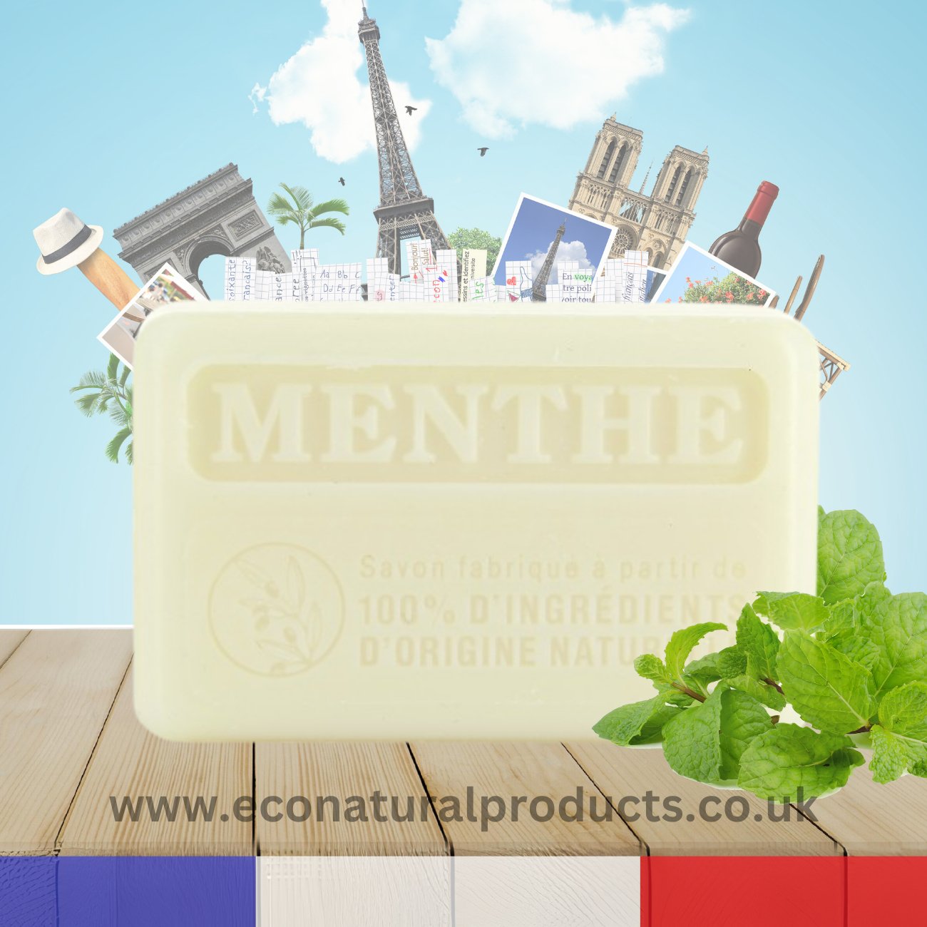 Marseille Soap 100% Natural Menthe Poivree (Peppermint) 125g - Eco Natural Products - FouFour - Savon de Marseille - Bar Soap