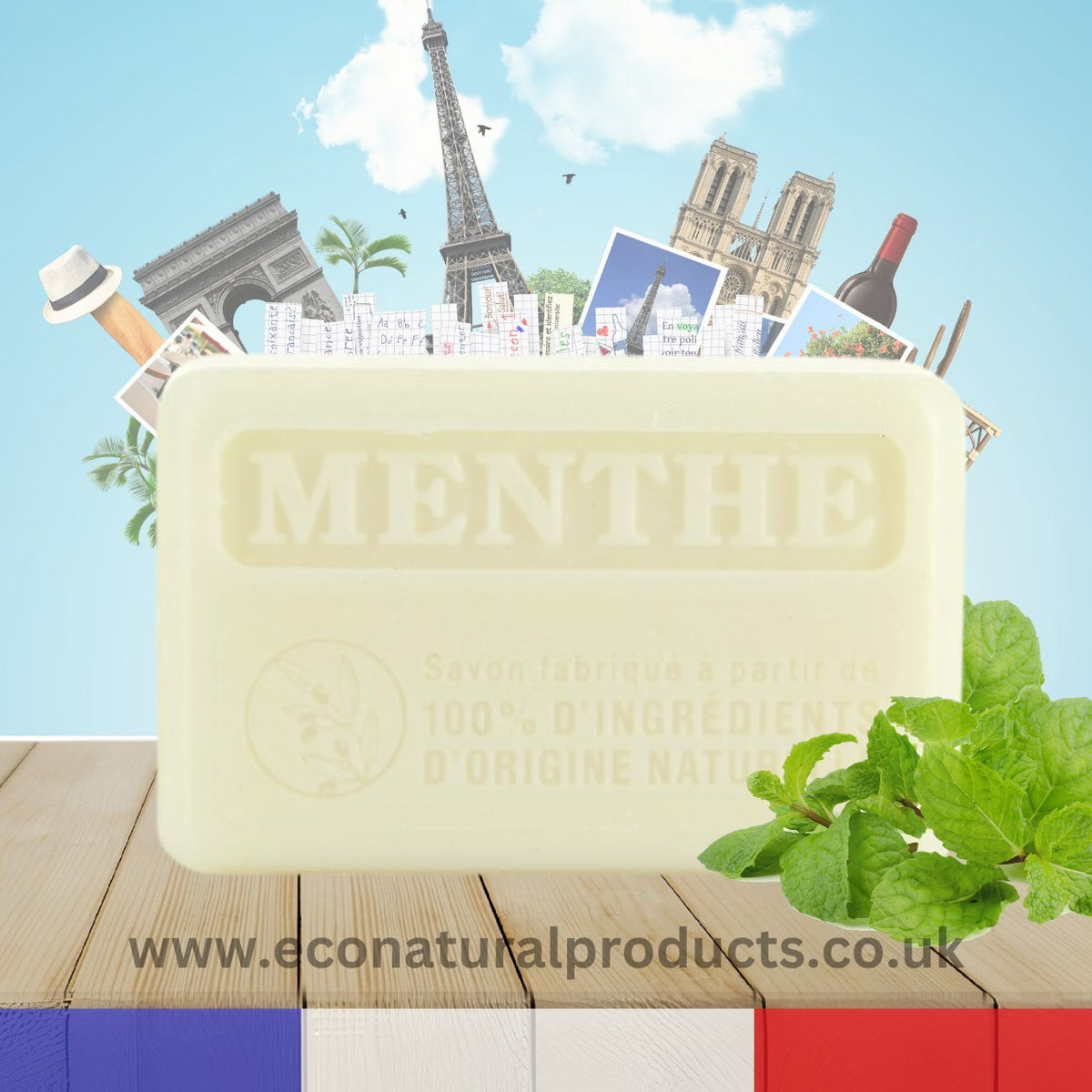 Marseille Soap 100% Natural Menthe Poivree (Peppermint) 125g - FouFour - Savon de Marseille - Bar Soap - Eco Natural Products