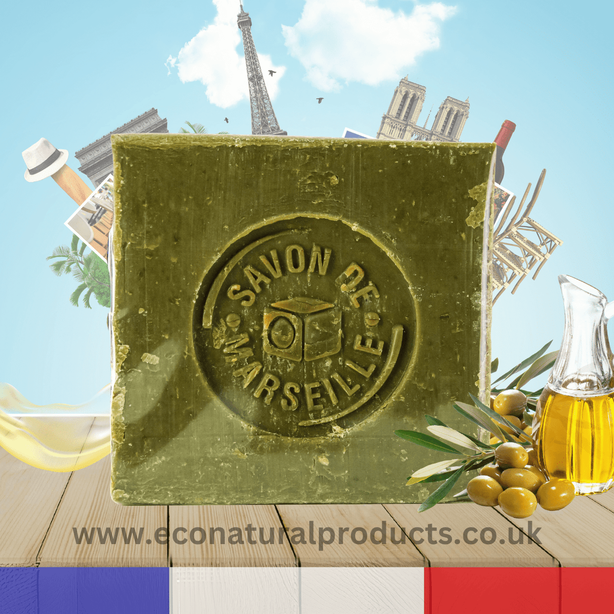 Marseille Soap French Traditional Recipe Verte 600g - FouFour - Savon de Marseille - Bar Soap - Eco Natural Products